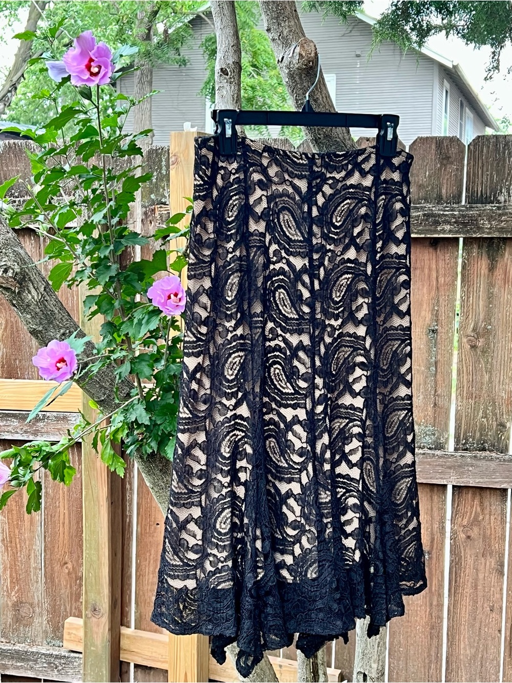 Vintage Y2K Lowrise flutter goth black lace nude illusion fairy Gypsy skirt 7/8